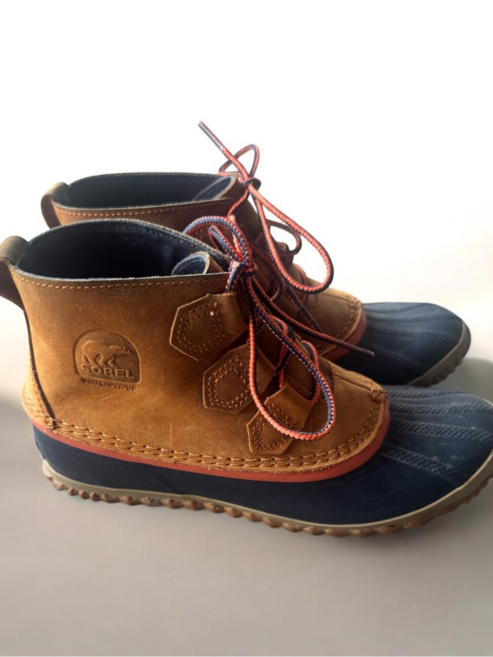 Sorel Brown Suede + Navy Rubber Waterproof Duck Boots, Size 7, Lake Boots